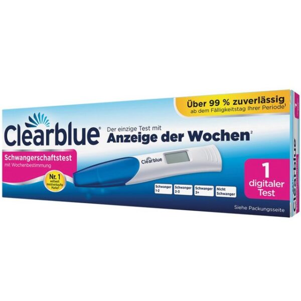 Clearblue Schwangerschafts-Teststreifen Digital mit Wochen Anzeige, 99% zuverlässig 1-St., Der einzige Test mit Anzeige der Wochen