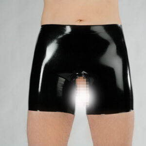 Gummishort mit offenem Kondom aus Naturlatex