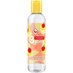 ID Lube Gleit- und Massagegel ID 3some - Strawberry Banana, Flasche mit 118ml, mit Wärme-Effekt und Erdbeer-Bananen-Geschmack