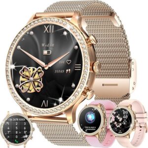 LWEARKD Smartwatch (1,32 Zoll, Android iOS), mit Telefonfunktion Fitnessuhr Diamant Damen Schlafmonitor Armbanduhr