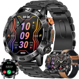 LWEARKD Smartwatch (1,43 Zoll, Android iOS), Herren Telefonfunktion AMOLED Fitnessuhr 123 Sportmodi SpO2 Pulsuhr