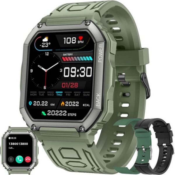 LWEARKD Smartwatch (1,8 Zoll, Andriod iOS), mit Blutdruckmessung Schrittzähler Herzfrequenz 30Sportmodi Fitnessuhr