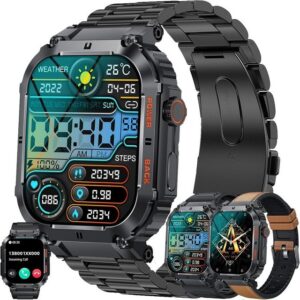 LWEARKD Smartwatch (1,96 Zoll, Android iOS), mit Bluetooth Anrufe Fitnessuhr mit SpO2 Blutdruckmessung Fitnessuhr