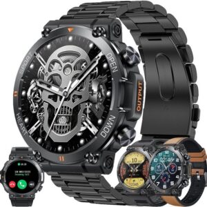 LWEARKD � Noir Smartwatch (1.39 Zoll, ANdriod iOS), mit Schrittzähler Pulsmesser Schlafmonitor 123 Sportmodi Militärische