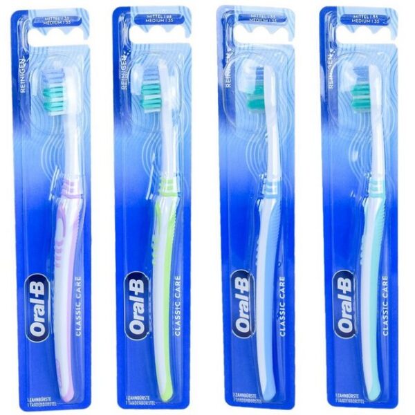 Marabellas Shop Zahnbürste Oral-B Classic Care Handzahnbürsten 35 mittel mit Kurzkopf im 4er-Set, mit ergonomischen Griff