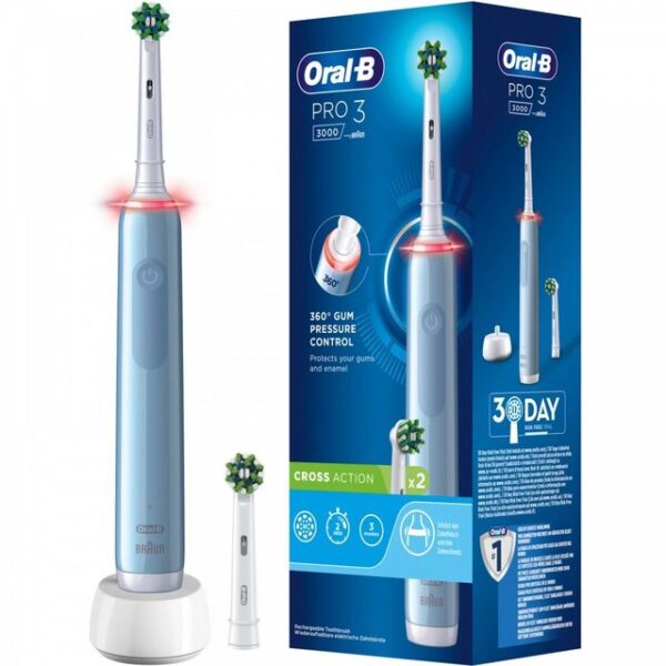 Oral-B Elektrische Zahnbürste Pro 3 3000 CrossAction - Elektrische Zahnbürste - hellblau/weiß