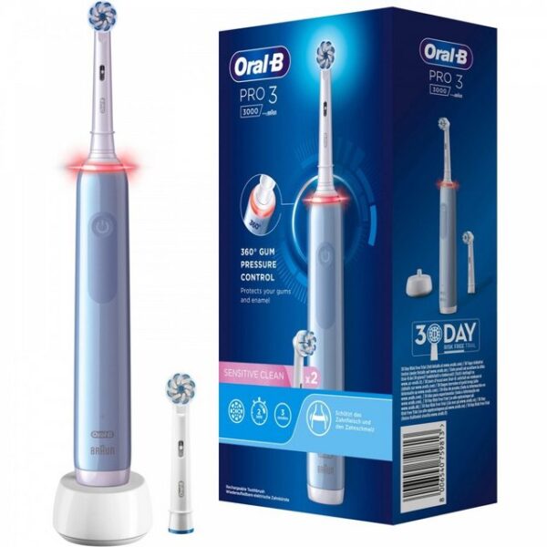 Oral-B Elektrische Zahnbürste Pro 3 3000 Sensitive Clean - Elektrische Zahnbürste - hellblau/weiß