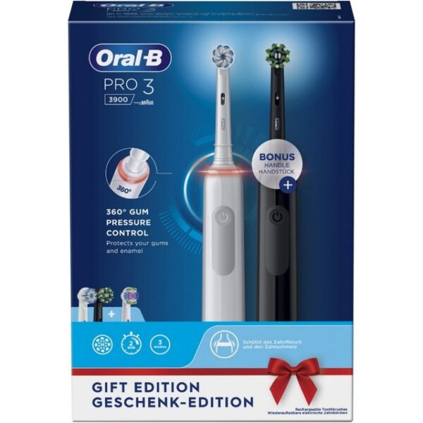 Oral-B Elektrische Zahnbürste Pro 3 3900 + 2. Handstück Elektrische Zahnbürste black/white