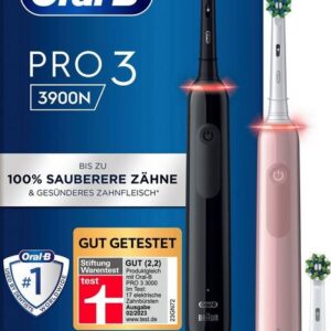 Oral-B Elektrische Zahnbürste Pro 3 3900, Aufsteckbürsten: 3 St., Doppelpack 3 Putzmodi