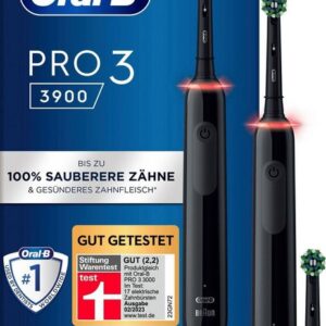 Oral-B Elektrische Zahnbürste Pro 3 3900, Aufsteckbürsten: 3 St., Doppelpack 3 Putzmodi