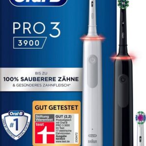 Oral-B Elektrische Zahnbürste Pro 3 3900, Aufsteckbürsten: 3 St., Doppelpack 3 Putzmodi