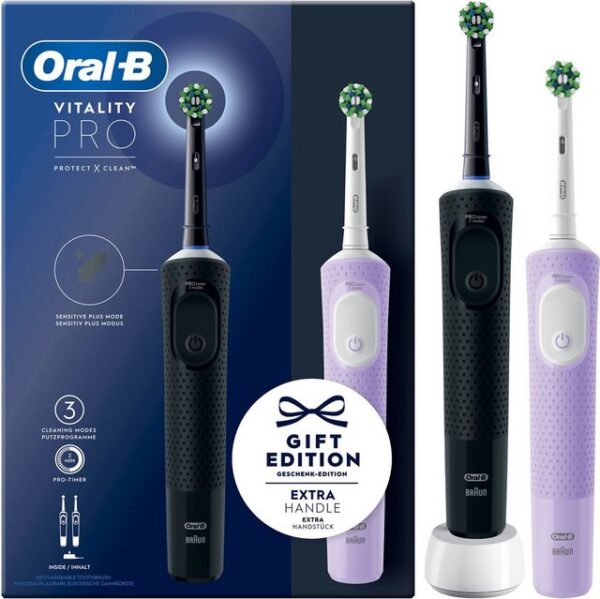 Oral-B Elektrische Zahnbürste Vitality Pro, Aufsteckbürsten: 2 St., 3 Putzmodi, Doppelpack