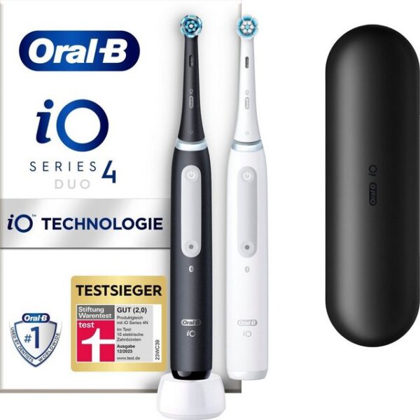 Oral-B Elektrische Zahnbürste iO 4 Duopack, Aufsteckbürsten: 2 St., mit Magnet-Technologie, 4 Putzmodi, Reiseetui