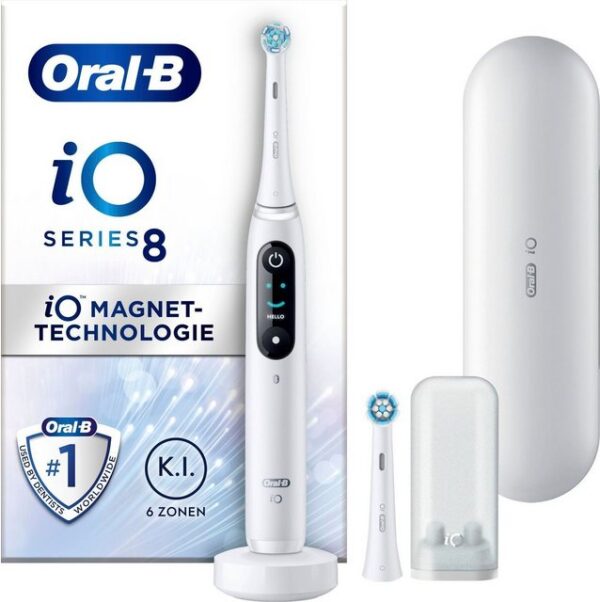 Oral-B Elektrische Zahnbürste iO 8, Aufsteckbürsten: 2 St., mit Magnet-Technologie, 6 Putzmodi, Farbdisplay & Reiseetui