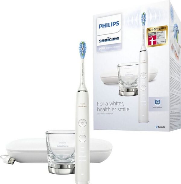 Philips Sonicare Elektrische Zahnbürste DiamondClean 9000 HX9911, Aufsteckbürsten: 1 St., mit Schalltechnologie, Ladeglass, USB-Reiseetui