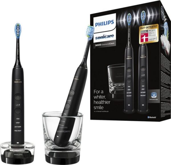 Philips Sonicare Elektrische Zahnbürste HX9914/54, Aufsteckbürsten: 2 St., DiamondClean Premium Schallzahnbürste, Doppelpack inkl. Ladeglas