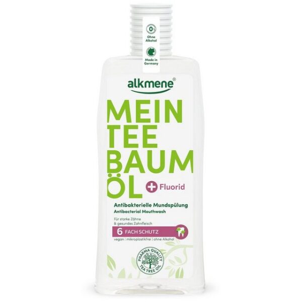 alkmene Munddusche Teebaumöl antibakterielle Mundspülung 6fach Schutz - Mundwasser vegan