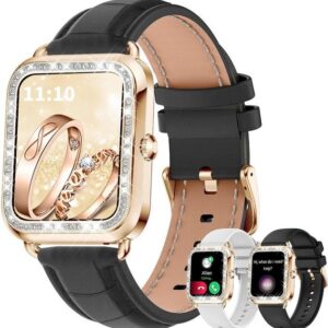 fitonyo Smartwatch (1,29 Zoll, Android iOS), Damen mit Telefonfunktion Diamant Pulsuhr SpO2 19 Sportmodi Smartwatch