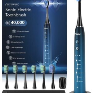 7MAGIC Elektrische Zahnbürste D26 Schallzahnbürste mit 40000VPM weißen Ihre Zähne in zwei Wochen, Aufsteckbürsten: 6 St., Electric toothbrush für Erwachsene,Zähne reinigen wie ein Zahnarzt, Reise Zahnbürsten Wiederaufladbare Mit 6 kopf, Reiseetui,6 modi,Timer