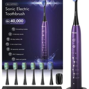 7MAGIC Elektrische Zahnbürste D26 Schallzahnbürste mit 40000VPM weißen Ihre Zähne in zwei Wochen, Aufsteckbürsten: 6 St., Electric toothbrush für Erwachsene,Zähne reinigen wie ein Zahnarzt, Reise Zahnbürsten Wiederaufladbare Mit 6 kopf, Reiseetui,6 modi,Timer