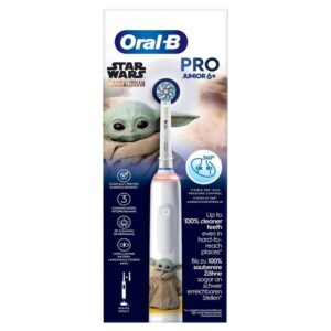 Braun Elektrische Kinderzahnbürste Oral B JUNIOR 6 + STAR WARS(TM) / Mandalorian, Aufsteckbürsten: 2 St., 1 X Zahnbürste mit 2 Aufsteckbürsten, 3 Putzmodi