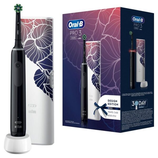 Oral-B Elektrische Zahnbürste Pro 3 - Black + Reiseetui Floral Design