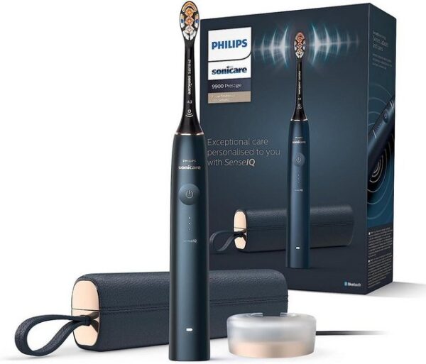 Philips Elektrische Zahnbürste Sonicare DiamondClean Prestige 9900 - Elektrische Zahnbürste, Aufsteckbürsten: 1 St., Zahnbürsten, Schallzahnbürste elektrisch,Ladeetui, Elektrische Zahnbürste, Drucksensor SenseIQ, Zahn Reinigung Gerät