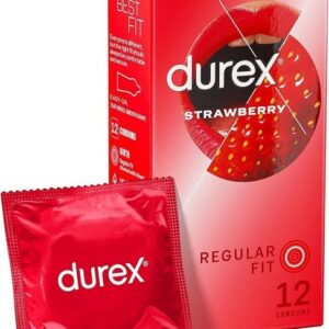 durex Kondome Emoji Strawberry Kondome, 12 Stück Regular Fit Packung, 12 St., anatomische Passform Latexkondome natürliches Gefühlsecht, Verzögert den Orgasmus längerer Akt befeuchtet