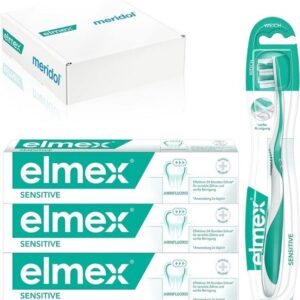 elmex Zahnpflege-Set Sensitive Set 3x Zahnpasta & 1x Zahnbürste - schmerzempfindliche Zähne, 4-tlg.