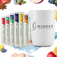 Wunder Zahnstocher Mundpflegecenter Wunder Zahnstocher mit Geschmack - Becher weiß + 80er Single Pack