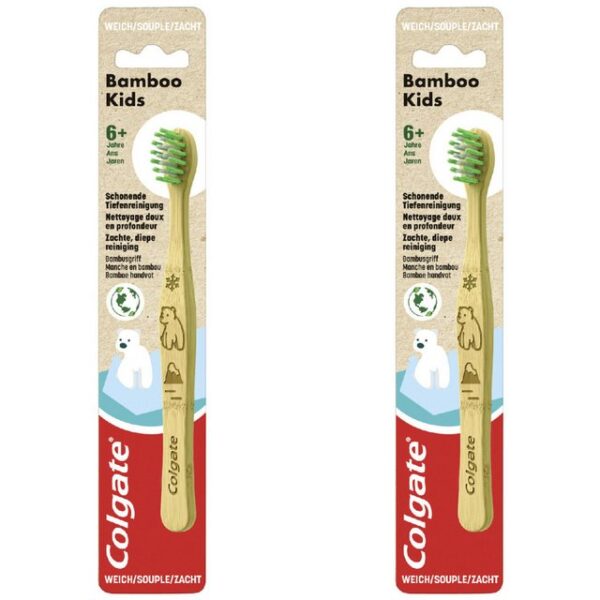 Colgate Zahnbürste 2 x Colgate Zahnbürste Bamboo Kids sanft 1er Pack