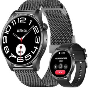 HENLSON Damen's und Herren's IP67 Wasserdicht Fitness-Tracker Telefonfunktion Smartwatch (1,43 Zoll, Android/iOS), mit Herzfrequenzmonitor Schlafmonitor Schrittzähler, Sport modus