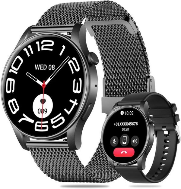 HENLSON Damen's und Herren's IP67 Wasserdicht Fitness-Tracker Telefonfunktion Smartwatch (1,43 Zoll, Android/iOS), mit Herzfrequenzmonitor Schlafmonitor Schrittzähler, Sport modus