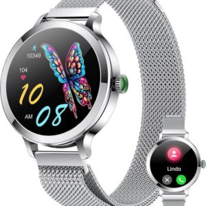 Marsyu Smartwatch (1,1 Zoll, Android, iOS), mit Telefonfunktion,Fitnessuhr,High-End Runde, Sportuhr Mode Geschenke