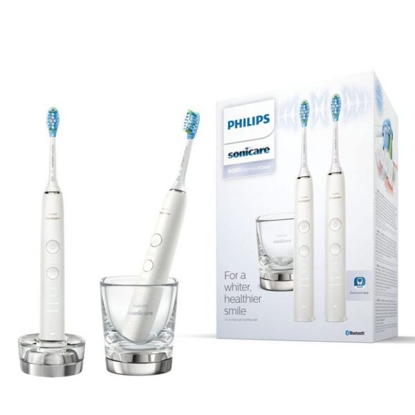 Philips Elektrische Zahnbürste Sonicare HX9914/55 DiamondClean 9000 inkl. Ladeglas weiß