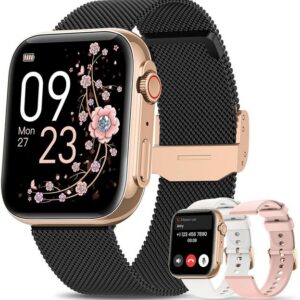 Sanorum Smartwatch Damen mit Telefonfunktion Smartwatch (4.7 cm/1,85 Zoll, Always-On-Display) Armbanduhr mit Periodenverfolgung, 120+ Sport, Herzfrequenz, SpO2 Schlafmonitor, Fitness Tracker IP68 für iOS Android