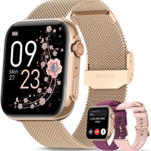 Sanorum Smartwatch Damen mit Telefonfunktion Smartwatch (4.7 cm/1,85 Zoll, Always-On-Display) Armbanduhr mit Periodenverfolgung, 120+ Sport, Herzfrequenz, SpO2 Schlafmonitor, Fitness Tracker IP68 für iOS Android