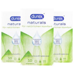 durex Kondome 3 x 10 Stk Durex Naturals Kondome aus Naturkautschuklatex mit Gleitge