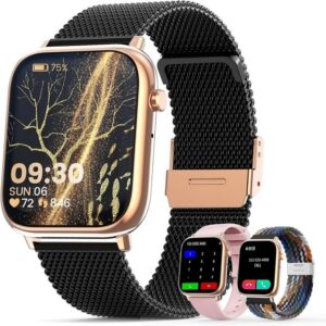 elfofle Damen's & Herren's Telefonfunktion Smartwatch (1,83 Zoll, Android/iOS), IP67 Wasserdicht /SpO2 Fitness Tracker/Menstruationszyklus