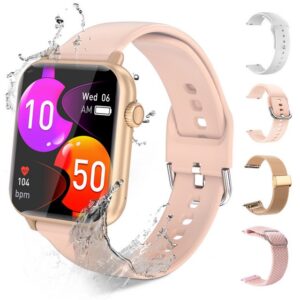 walkbee Smartwatch Fitness Tracker Uhr für Damen Herren mit Telefonfunktion Smartwatch (5 cm/1.96 Zoll Full-Touch Zoll) IP67 Wasserdicht Fitness Uhr,Frauengesundheit,Fitness Tracker mit Schrittzähler, 4 Austauschbare Armbänder, Always-on-Screen-Funktion, Blutsauerstoffmessung,Sportuhren mit Herzfrequenzmessung