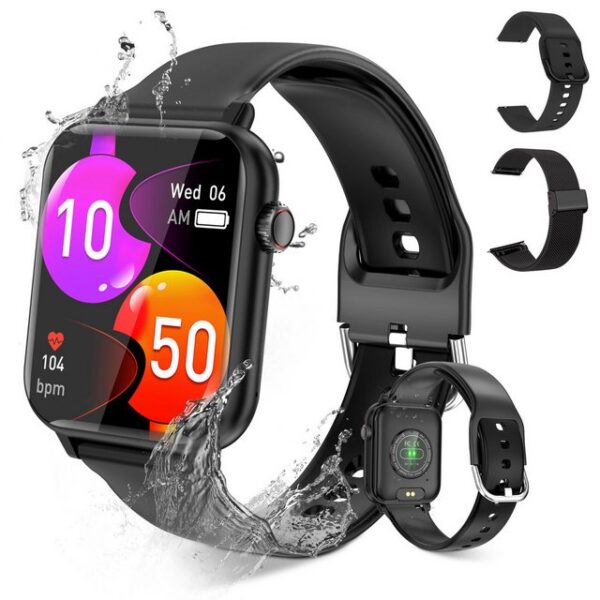 walkbee Smartwatch Fitness Tracker Uhr für Damen Herren mit Telefonfunktion Smartwatch (5 cm/1.96 Zoll Full-Touch Zoll) IP67 Wasserdicht Fitness Uhr,Frauengesundheit,Fitness Tracker mit Schrittzähler, Always-on-Screen-Funktion, Sportuhren mit Herzfrequenzmessung, Blutsauerstoffmessung,2 Austauschbare Armbänder.