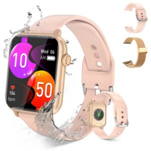 walkbee Smartwatch Fitness Tracker Uhr für Damen Herren mit Telefonfunktion Watch (5 cm/1.96 Zoll Full-Touch Zoll) IP67 Wasserdicht Fitness Uhr,Frauengesundheit,Fitness Tracker mit Schrittzähler, Always-on-Screen-Funktion, Sportuhren mit Herzfrequenzmessung, Blutsauerstoffmessung,2 Austauschbare Armbänder.