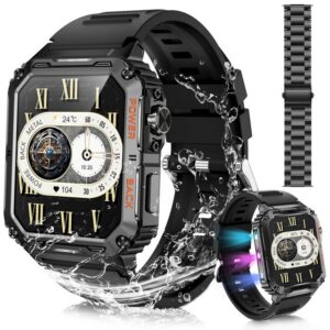 walkbee Smartwatch,Fitness Tracker uhr für Damen Herren mit Telefonfunktion Smartwatch (4.9 cm/1.91'' Voll-Touch-Farbdisplay Zoll) Fitness Uhr mit 8 Arten von Lichteffekten zur Auswahl,2 Austauschbare Armbänder(Silikon und Stahlband Uhrenarmbänder), IP67 Wasserdicht Gesundheits-Smartwatches mit Blutsauerstoff, Blutdruckmessung,Herzfrequenz, Frauengesundheit,Atemtraining,NFC etc