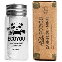 EcoYou Zahnseide Zahnseide mit Bambus Aktivkohle - Minze Glas weiß